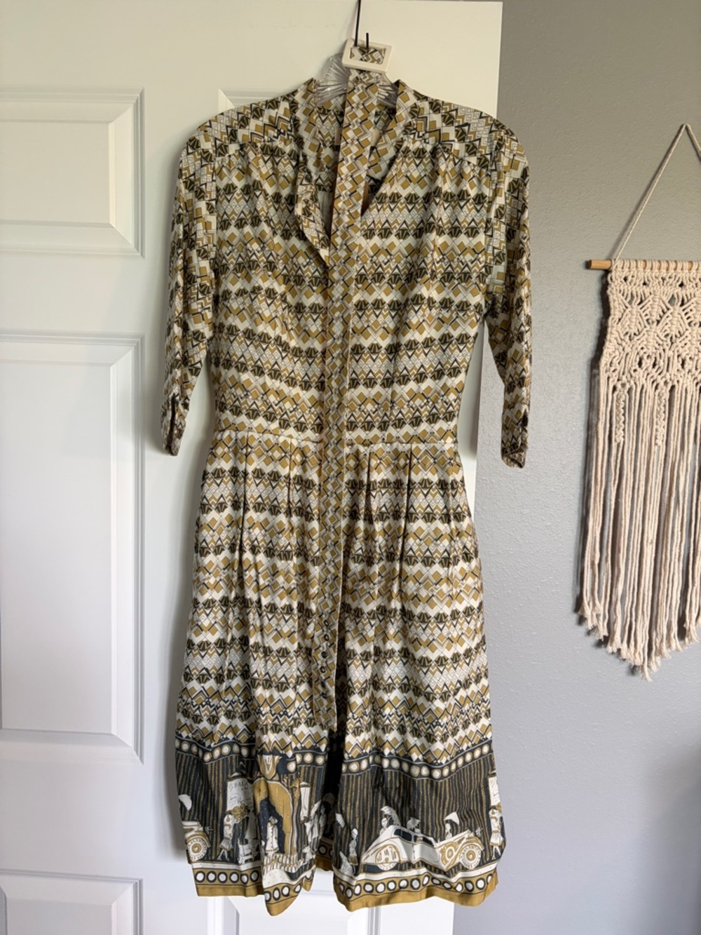 Palava Cynthia 3/4 sleeve length shirt dress with cute border print, XS/uk 8